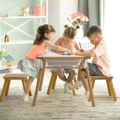 Multifunctional Wooden Sensory Table for Kids with Stool & Storage Bins