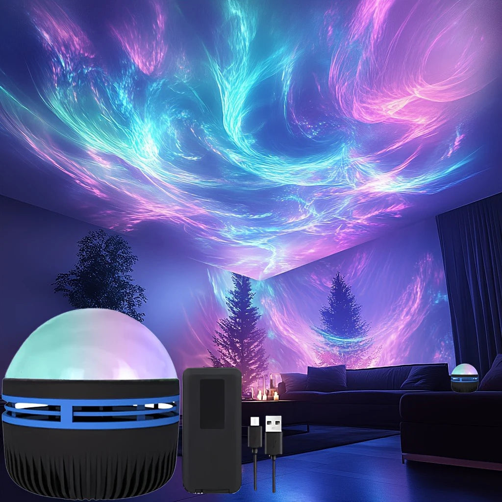 1pc LED Northern Lights Projection Lamp,Aurora Borealis Effect,Remote Control,USB Powered,Color-Changing Light,For Bedroom Decor