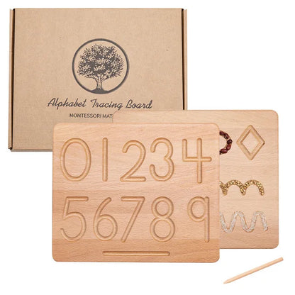 Wooden Alphabet, Numbers and Shapes Tracing Practice Boards