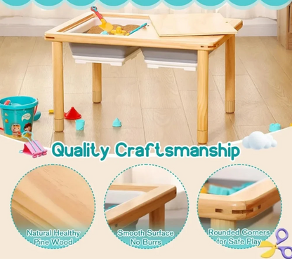 Adjustable Wooden Sensory Table with 2 Bins