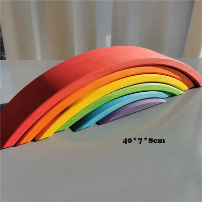 Wooden Rainbow Stacking Toy Sets – Basswood Bridge, Cars, Trucks & Forest Trees