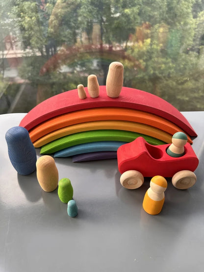 Wood Montessori Toys Rainbow Stacking Bridge Cars Matryoshka Dolls Forest Trees for Kids Educational Blocks Play