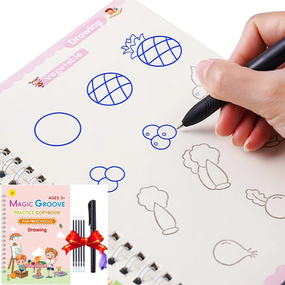 Set of 4 Magic Reusable Drawing & Writing Practice Books with Pen, English