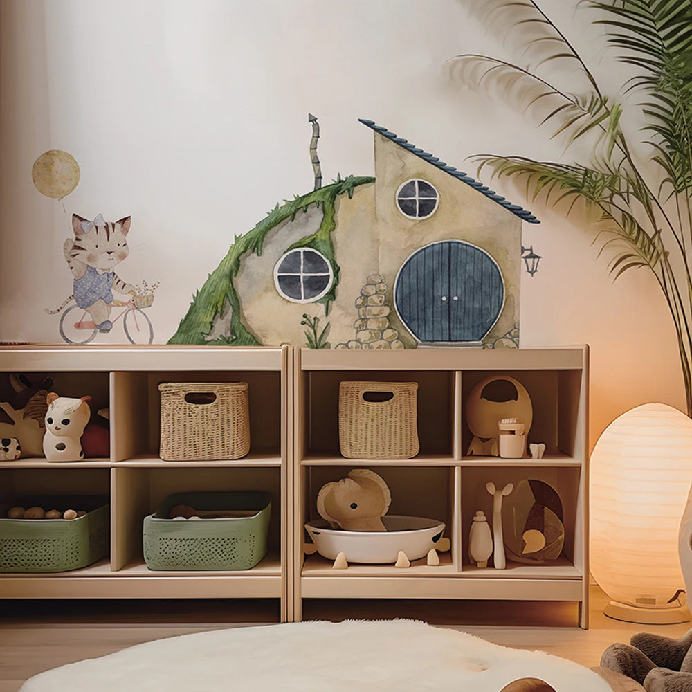Boho Fabric Cat, Animal & House Design Wall Decals