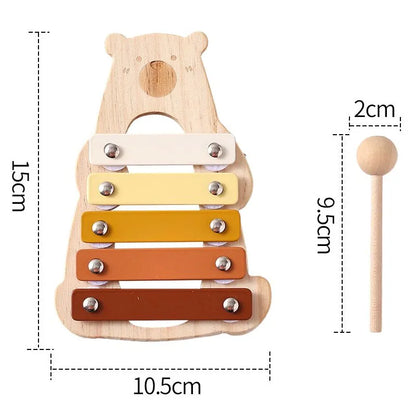 Musical Wooden Toy Set for Babies – Rattle, Bell, Drum & Xylophone Percussion Instruments