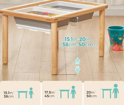 Adjustable Wooden Sensory Table with 2 Bins