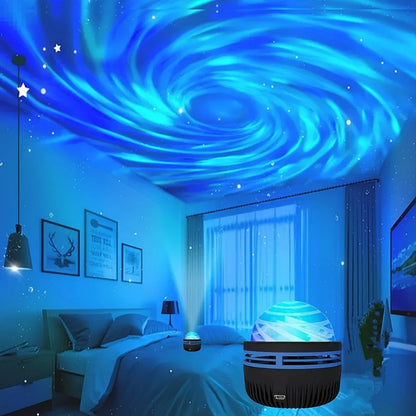 USB Galaxy Projector Aurora 5V Night Light 360° Rotating GB Colorful NightLights with Remote Control for Home Theater Room Deco