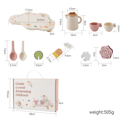 Montessori Wooden & BPA-Free Silicone Pretend Play Teapot Set