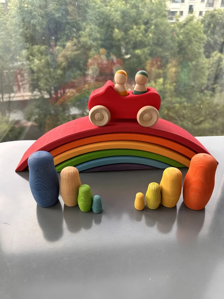 Wood Montessori Toys Rainbow Stacking Bridge Cars Matryoshka Dolls Forest Trees for Kids Educational Blocks Play