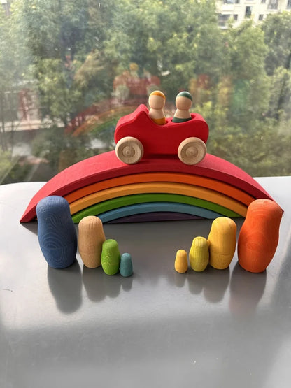 Wood Montessori Toys Rainbow Stacking Bridge Cars Matryoshka Dolls Forest Trees for Kids Educational Blocks Play