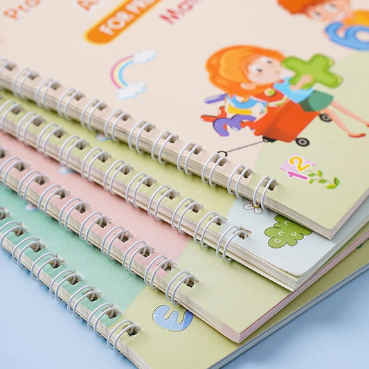 Set of 4 Magic Reusable Drawing & Writing Practice Books with Pen, English