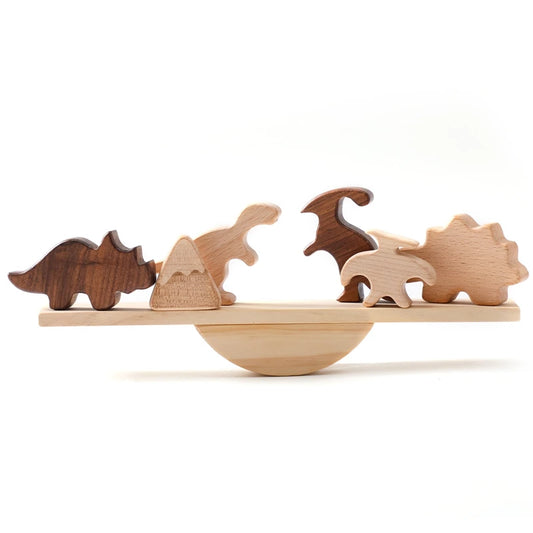 Sensory Seesaw Stacking Toy – Wooden Forest Animals and Dinosaurs Blocks Sets