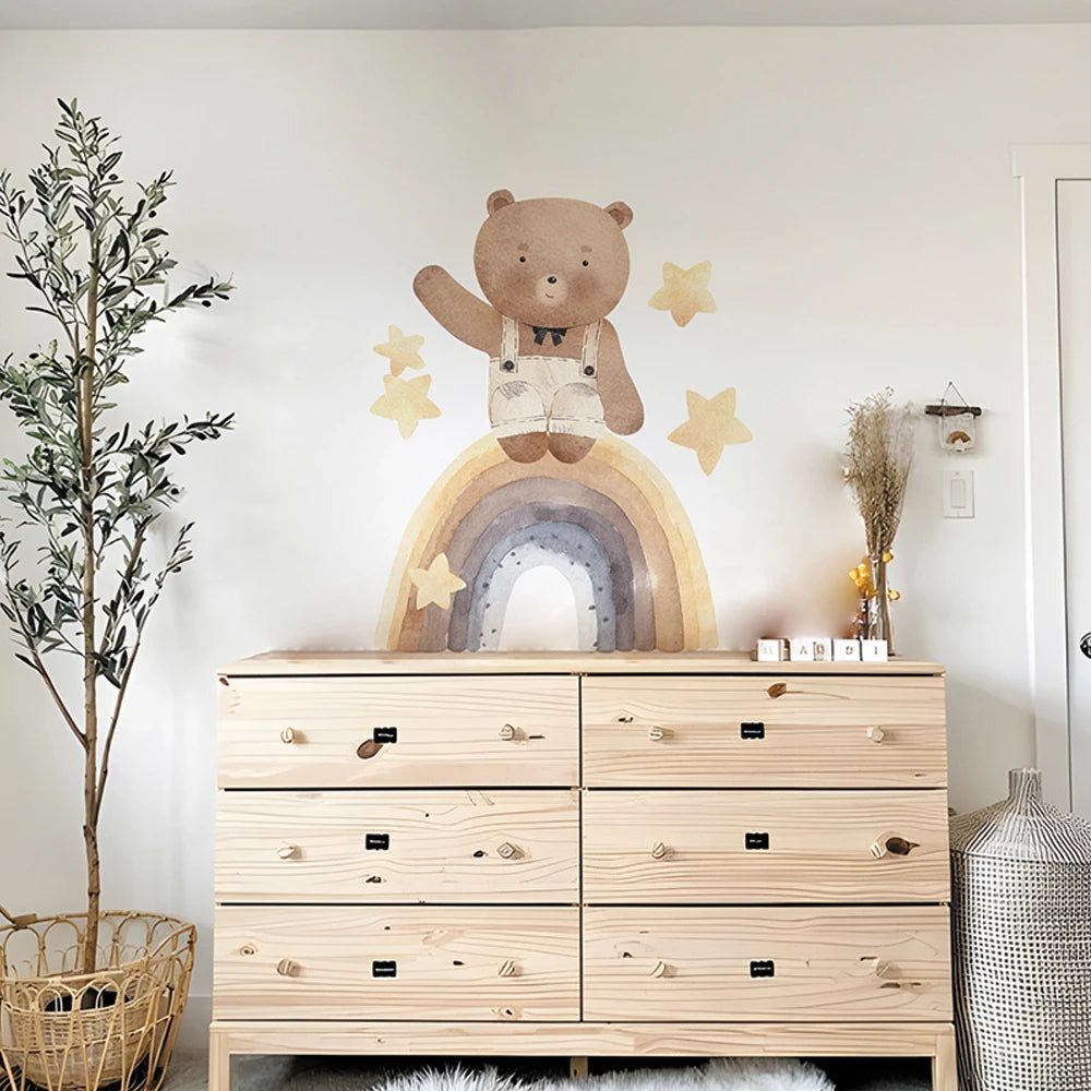 Boho Fabric Wall Decals – Rainbow Bear & Woodland Animals